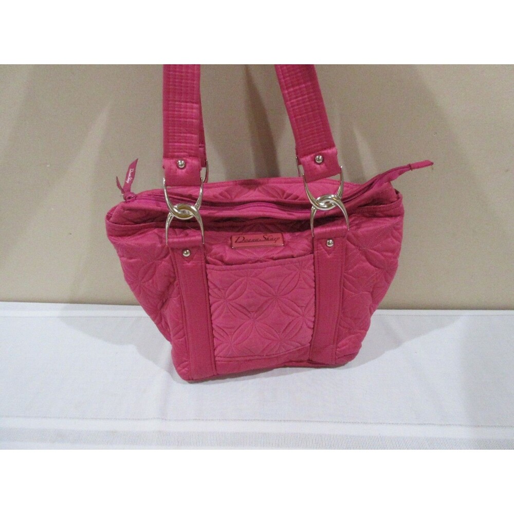 Donna Sharp Leah Handbag Hot Pink Quilted Med. Tote Cloth Silver Chunky Hardware